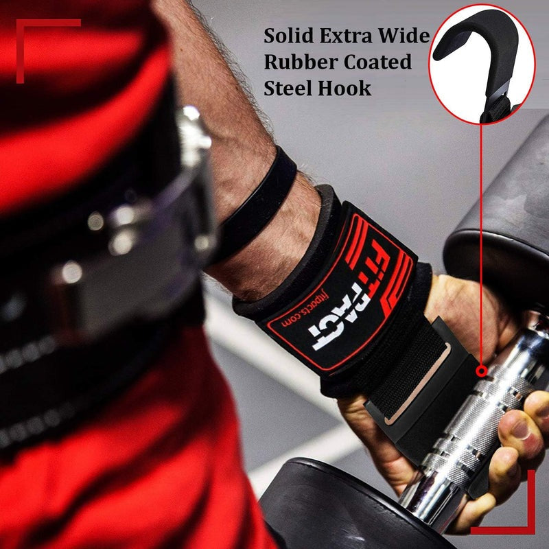 Heavy Duty Metal Lifting Hooks – 1 Pair, Padded Wrist Support for Deadlift & Pull Up